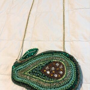 Avocado Beaded Crossbody Bag Novelty Fruit Statement Purse Chain Strap